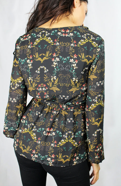 Madam Floral Print Wrap Top - Eighty7 Boulevard 