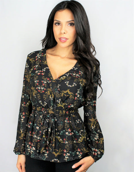 Madam Floral Print Wrap Top - Eighty7 Boulevard 