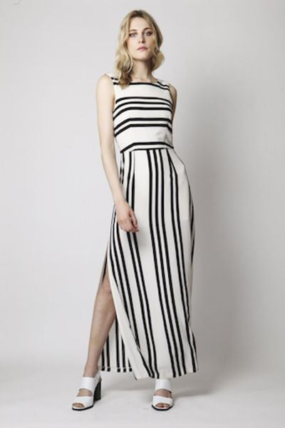 Over Exposed Ivory and Striped Maxi Dress - Eighty7 Boulevard 